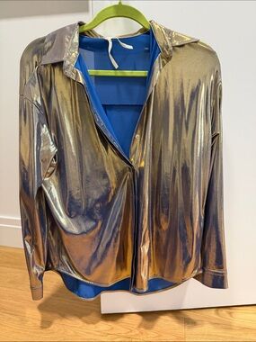 Shimmer Metallic Gold Button-Down Shirt